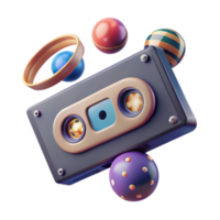 Retro Cassette Tape Render with Colorful Abstract Spheres Illustration png