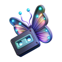 Glowing Cassette Tape Butterfly Render png