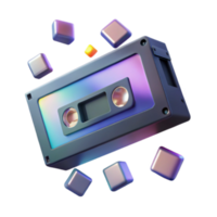 Render of Retro Cassette Tape with Floating Cubes Abstract Background png