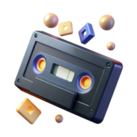 Render of Retro Cassette Tape with Floating Shapes png