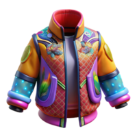 Vibrant Render of a Colorful Jacket with Floral and Geometric Patterns png