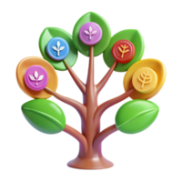 Vibrant Render of a Symbolic Tree with Colorful Leaves and Abstract Icons png