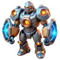 Powerful Armored Robot with Shields in a Futuristic Three Dimensional Render of Defense png
