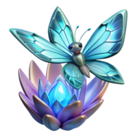 Blue Butterfly on Lotus Flower A serene depiction of a butterfly navigating a world of lotus flowers, captured in a stunning three-dimensional render. png