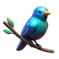 3D Bird on Branch A serene 3D render of a bird on a branch, highlighting its delicate beauty and tranquil setting. png