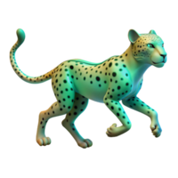 Green Cheetah 3D Model A dynamic depiction of a cheetah with green fur, captured in a stunning three-dimensional model. png