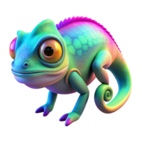 Rainbow Chameleon 3D Cartoon - A vibrant depiction of a chameleon with rainbow colors in a cartoon style highlighting its dynamic and eye-catching appearance png