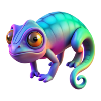 Vibrant Chameleon 3D Render A radiant chameleon navigating the digital jungle, its scales glowing with vibrant colors in a stunning render. png