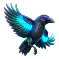 Glowing Raven 3D Render A radiant raven navigating the digital sky, its feathers glowing with vibrant colors in a stunning render. png