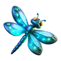 Glowing Dragonfly 3D Render A radiant dragonfly navigating the digital garden, its wings glowing with vibrant colors in a stunning render. png