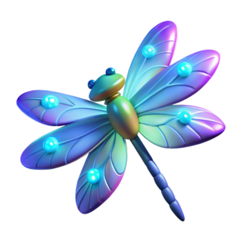 Glowing Dragonfly 3D Render A captivating 3D depiction of a dragonfly with glowing elements, showcasing its intricate design and vibrant colors. png