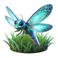 Dragonfly in Grass 3D Render A serene depiction of a dragonfly navigating a field of grass, captured in a stunning three-dimensional render. png