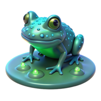 Glowing Frog on Lily Pad A luminous frog resting on a lily pad, capturing the charm of nature in a digital form. png
