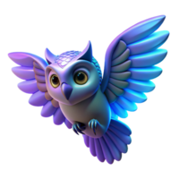 Cute Flying Owl 3D Render An adorable owl soaring through the skies, brought to life in a whimsical three-dimensional render. png
