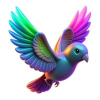 Rainbow Bird in Flight A radiant bird navigating the digital sky, its feathers glowing with rainbow colors in a stunning render. png