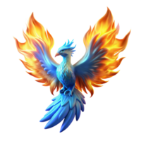 Fiery Phoenix Mythical Bird Art A majestic phoenix navigating the digital sky, its feathers glowing with vibrant colors in a stunning render. png