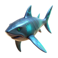 Glowing Shark 3D Render A dynamic depiction of a shark glowing with vibrant colors, navigating the digital ocean. png
