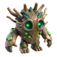 Wooden Creature with Glowing Eyes A dynamic depiction of a creature navigating the digital forest, its eyes glowing with vibrant colors in a digital world. png