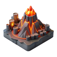 Volcanic Island 3D Model A dramatic 3D model of a volcanic island, capturing its intense and fiery atmosphere. png