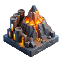 Volcanic Fortress 3D Model A dynamic depiction of a fortress navigating a volcanic landscape, captured in a stunning three-dimensional model. png