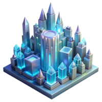 Futuristic Cityscape Digital Metropolis A futuristic 3D render of a cityscape, capturing the essence of advanced urban design and modern aesthetics. png