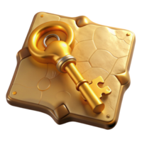 Golden Key to Puzzle Access A luxurious 3D depiction of a golden key, highlighting its elegant design and shimmering presence. png