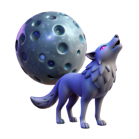 Lobo uivos às lua três dimensional render dentro uma majestoso cena do região selvagem png
