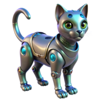 Robotic Cat Futuristic Feline A futuristic 3D depiction of a robotic cat, showcasing its advanced design and mechanical features. png