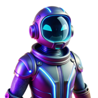 Neon Space Robot 3D Render - A vibrant 3D render of a space robot illuminated with neon colors highlighting its futuristic design and advanced features png