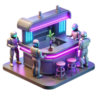 Neon Bar Robots in a Futuristic Three Dimensional Scene of Innovation png