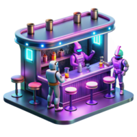 Neon Robot Bar Cyberpunk Scene - A vibrant depiction of a robot bar in a cyberpunk scene capturing the essence of advanced technology and urban nightlife png