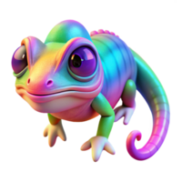Rainbow Chameleon in a Cute Three Dimensional Render with Playful Expression and Colorful Patterns png