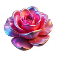 Iridescent Rose 3D Render A radiant rose with iridescent petals, captured in a stunning three-dimensional render. png