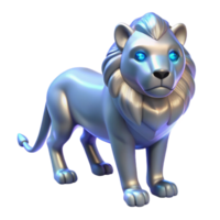 Metallic Lion 3D Model A dynamic depiction of a lion navigating the digital savannah, its fur glowing with metallic hues in a stunning render. png