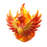Fiery Phoenix Bird in Flames A majestic phoenix navigating a world of flames, its feathers glowing with vibrant colors in a digital world. png