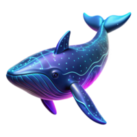 Neon Whale 3D Render A vibrant depiction of a whale glowing with neon colors, navigating the digital ocean in a stunning render. png