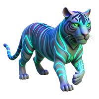 Neon Tiger 3D Render - A vibrant 3D render of a tiger illuminated with neon colors highlighting its dynamic and modern aesthetic png