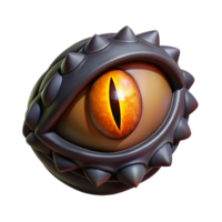 Spiked Eye Orb 3D Render A dynamic depiction of an orb navigating a world of spikes, its surface glowing with vibrant colors in a digital world. png