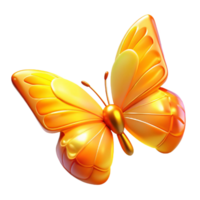 Golden Butterfly 3D Render A radiant butterfly with golden wings, captured in a stunning three-dimensional render. png