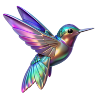 Iridescent Hummingbird 3D Render A stunning 3D depiction of a hummingbird with iridescent features, showcasing a spectrum of colors and ethereal beauty. png