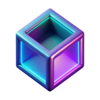 Neon Cube 3D Render A dynamic depiction of a cube glowing with neon colors, captured in a stunning three-dimensional render. png