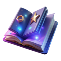 Magic Book Stars, Hexagons Glow A magical scene of a book navigating a world of stars and hexagons, its surface glowing with vibrant colors in a digital world. png