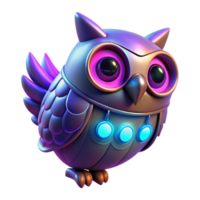 Cybernetic Owl 3D Render - A futuristic 3D render of an owl with cybernetic elements showcasing advanced mechanical design and sleek features png