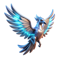 Metallic Bird, Wings of Light A futuristic bird with wings that glow with vibrant light, navigating the digital sky with precision. png