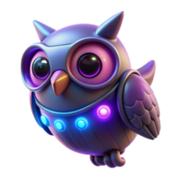 Neon Owl Robot Three Dimensional Render in a Futuristic Scene of Design png