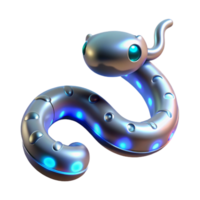 Glowing Metal Snake Robot A futuristic snake robot crafted from metal, its body glowing with vibrant colors in a digital world. png