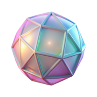 Abstract Geometric Sphere, Iridescent A conceptual 3D depiction of an abstract geometric sphere with iridescent features, focusing on vibrant colors and luminescent elements. png