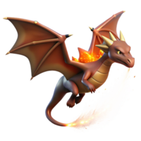 Flying Dragon with Fire A dynamic 3D render of a dragon in flight with fiery elements, capturing its mythical essence and intense presence. png