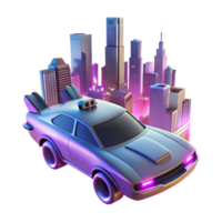 Futuristic City Car A dynamic depiction of a car navigating a world of futuristic cities, capturing the essence of innovation in a digital world. png