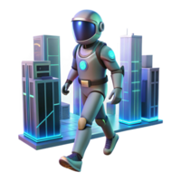 Astronaut in Futuristic City A scene of cosmic exploration, featuring an astronaut navigating a futuristic city in a digital world. png